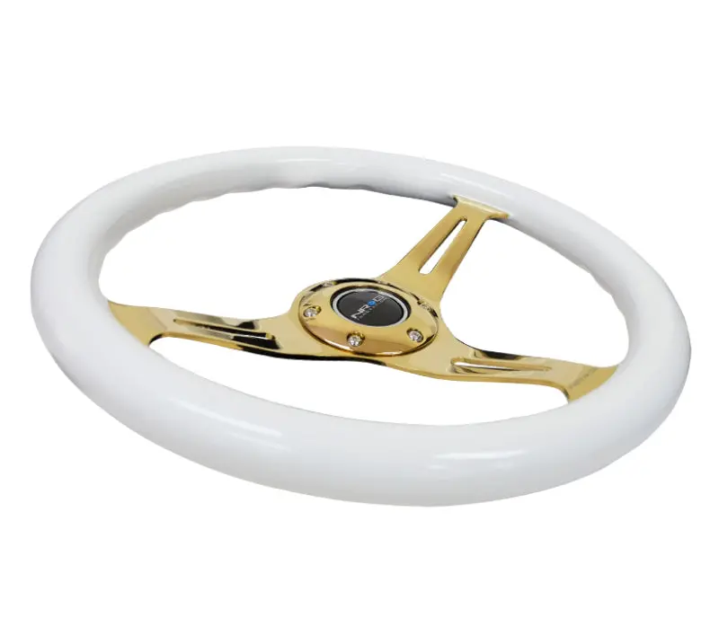 Garage Sale - Nrg Classic Wood Grain Steering Wheel (350Mm) White Grip W/Chrome Gold 3-Spoke Center 1