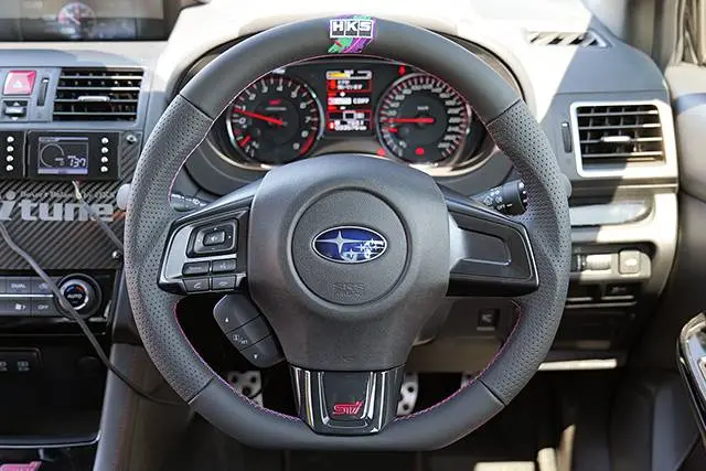 Hks Direct Fit Steering Wheel Black Smooth Leather W/ Perforated Grip, Oil Slick Stitching, And Embroidered Hks Logo - 2015-2021 Wrx / 2015-2021 Sti 1