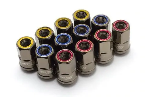 Wheel Mate Muteki Hr38 Open End Lug Nuts 12X1.25 Titanium Chrome / Yellow Ring 1