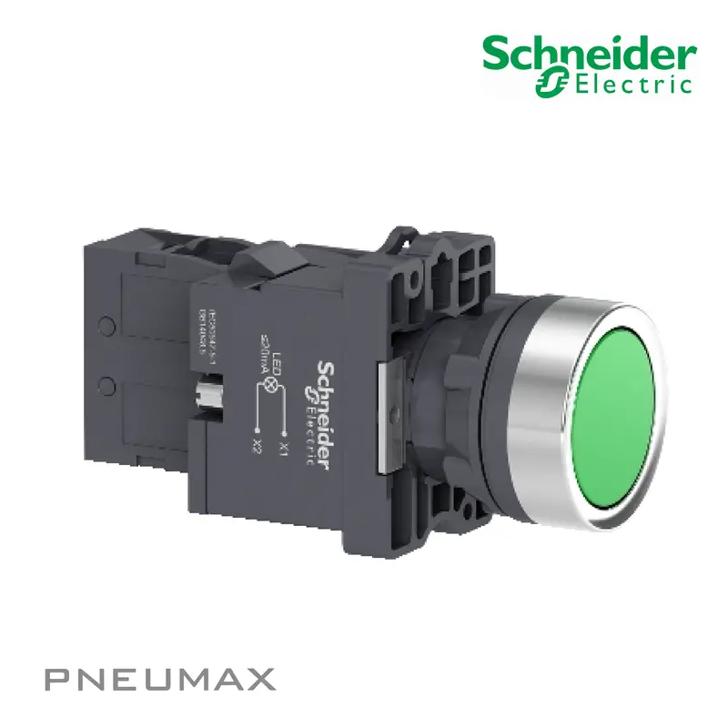 Xa2ew33m1 Flush สวิทช์ปุ่มกดมีแลมป์ สีเขียว Ipb, 220V Ac Green, 1No 1
