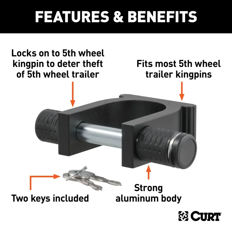 Curt 5Th-Wheel King Pin Lock – Secures 2-Inch Trailer Hitch Pins 1